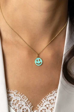 ZINZI gold plated zilveren hanger smiley rond 15mm met turquoise emaille ZIH2312T (zonder collier)