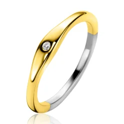 ZINZI gold plated zilveren ring organisch gevormd 3,5mm breed bezet met witte zirconia ZIR2628