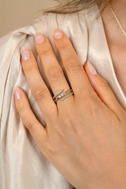 ZINZI gold plated zilveren multi-look ring (8mm breed) met 3 rijen, bezet met witte zirconia's ZIR2645Y