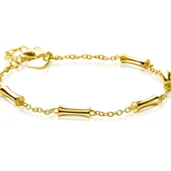 ZINZI gold plated zilveren schakel armband met vijf gladde bamboe vormen 17-20cm ZIA2577G