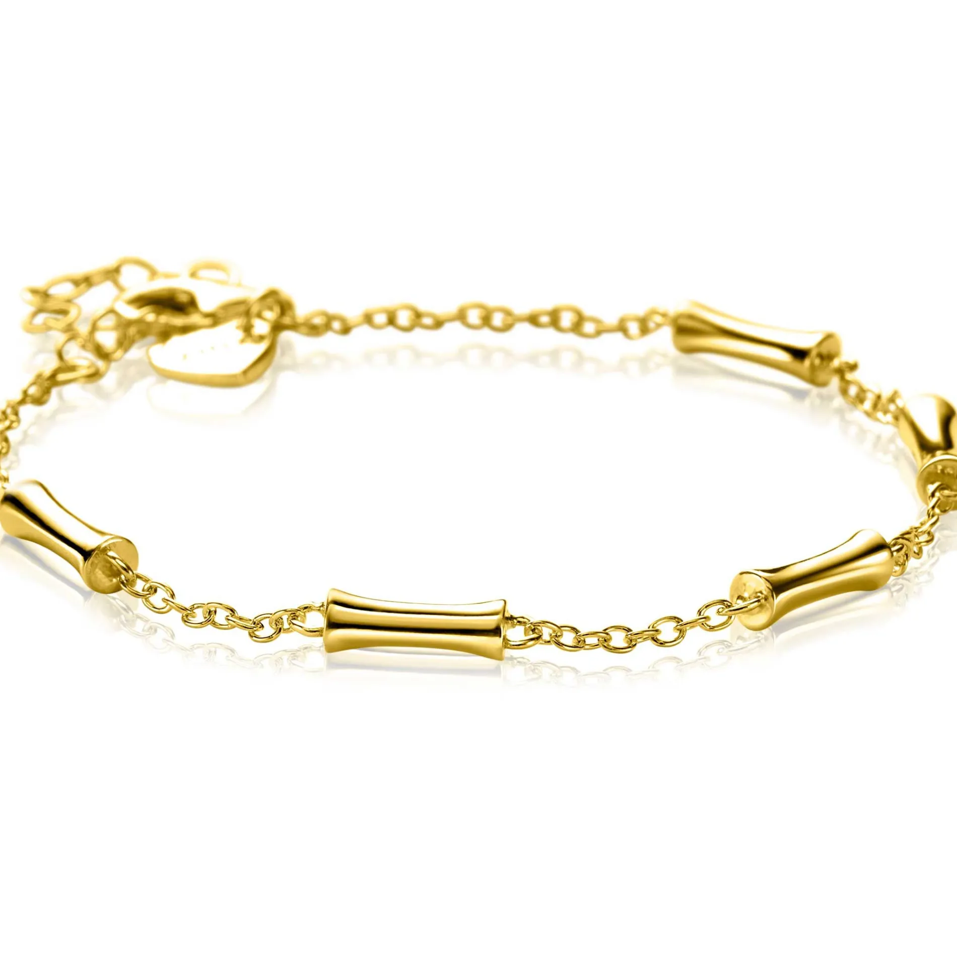 ZINZI gold plated zilveren schakel armband met vijf gladde bamboe vormen 17-20cm ZIA2577G