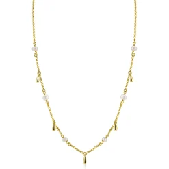 ZINZI gold plated zilveren ketting met witte zoetwaterparels en druppeltjes 42-45cm ZIC2753