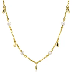 ZINZI gold plated zilveren ketting met witte zoetwaterparels en druppeltjes 42-45cm ZIC2753