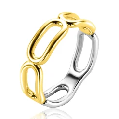 ZINZI gold plated zilveren ring met grote ovale schakels 6mm breed ZIR2567G