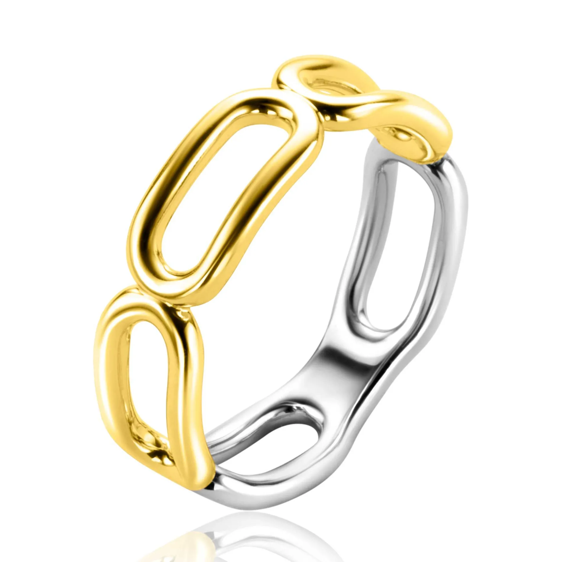 ZINZI gold plated zilveren ring met grote ovale schakels 6mm breed ZIR2567G