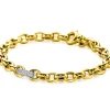 ZINZI gold plated zilveren schakel armband met een ronde schakel bezet met witte zirkonia's 6mm breed 19cm ZIA2664