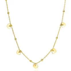 ZINZI gold plated zilveren ankerketting met kleine bolletjes en vijf gladde hartjes 42-45cm ZIC2531G