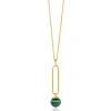 ZINZI gold plated zilveren ketting met lange ovale hanger en bungelende groene cateye in bolvorm 40-45cm ZIC2420