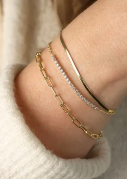 ZINZI gold plated zilveren armband, in het midden bezet met 21 witte zirconia's 16-19cm ZIA2370Y