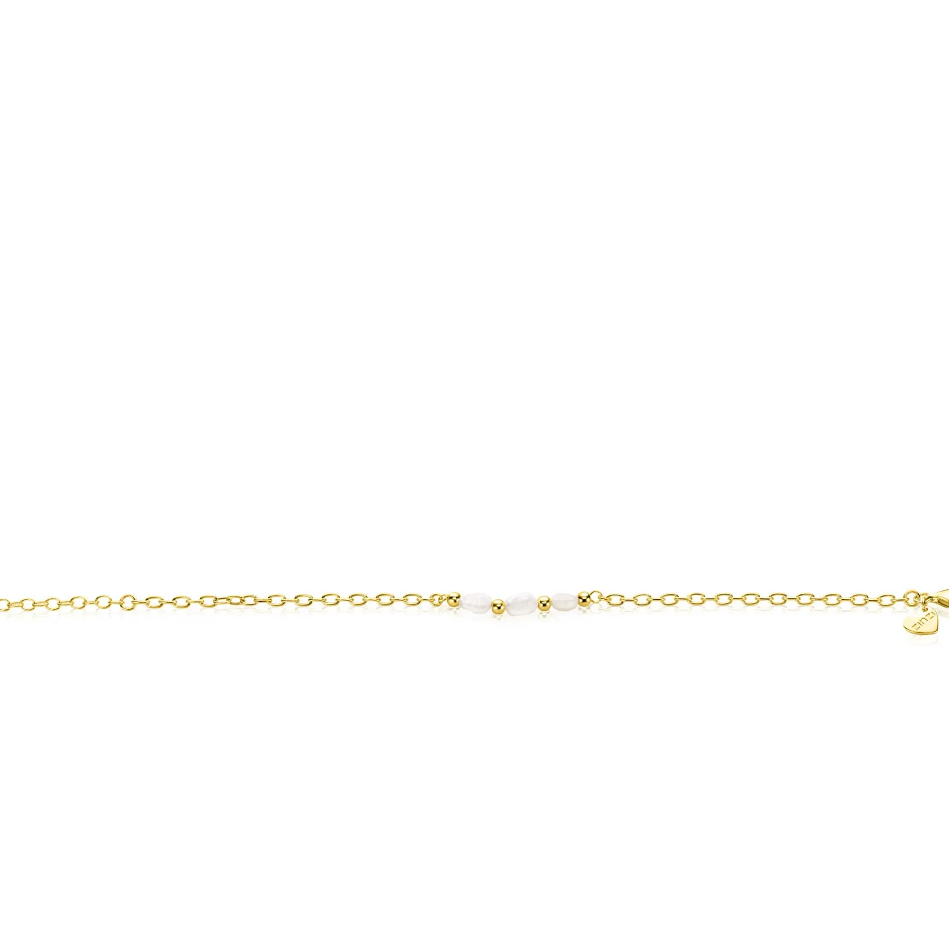ZINZI gold plated zilveren schakelarmband met drie witte natuurlijk gevormde zoetwaterparels in het midden 17-19cm ZIA2643