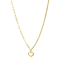 ZINZI gold plated zilveren schakel ketting met twee trendy schakels en glad hart 40-45cm ZIC2381G