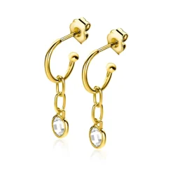 ZINZI gold plated zilveren oorringen 13mm met paperclip schakel en ronde witte zirconia 30mm ZIO2304G