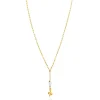 ZINZI gold plated zilveren paperclip Y-collier met witte zoetwaterparel en slang ZIC2761