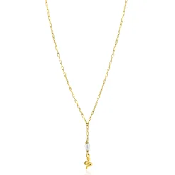 ZINZI gold plated zilveren paperclip Y-collier met witte zoetwaterparel en slang ZIC2761