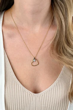 ZINZI gold plated zilveren bolletjes ketting met grote open hart hanger 20mm en bungelend luxe hartje 45-48cm ZIC2621