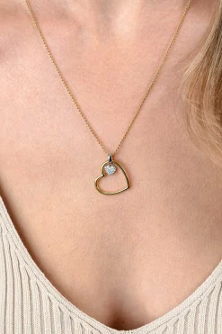ZINZI gold plated zilveren bolletjes ketting met grote open hart hanger 20mm en bungelend luxe hartje 45-48cm ZIC2621