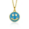 ZINZI gold plated zilveren hanger smiley rond 15mm met blauw emaille ZIH2312B (zonder collier)