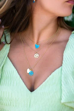 ZINZI gold plated zilveren hanger smiley rond 15mm met blauw emaille ZIH2312B (zonder collier)