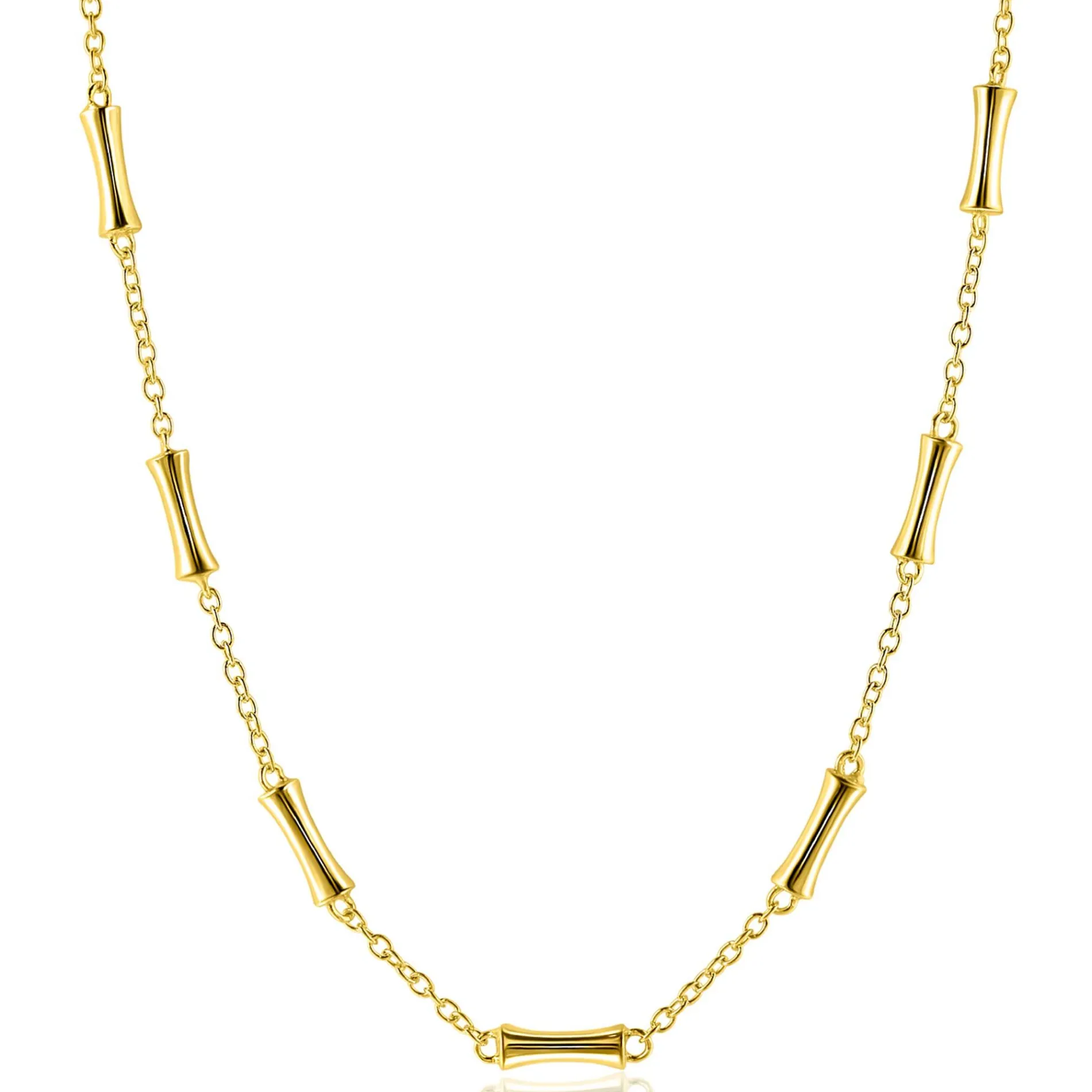 ZINZI gold plated zilveren schakel ketting met zeven gladde bamboe vormen 40-45m ZIC2577G