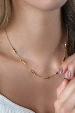 ZINZI gold plated zilveren schakel ketting met zeven gladde bamboe vormen 40-45m ZIC2577G