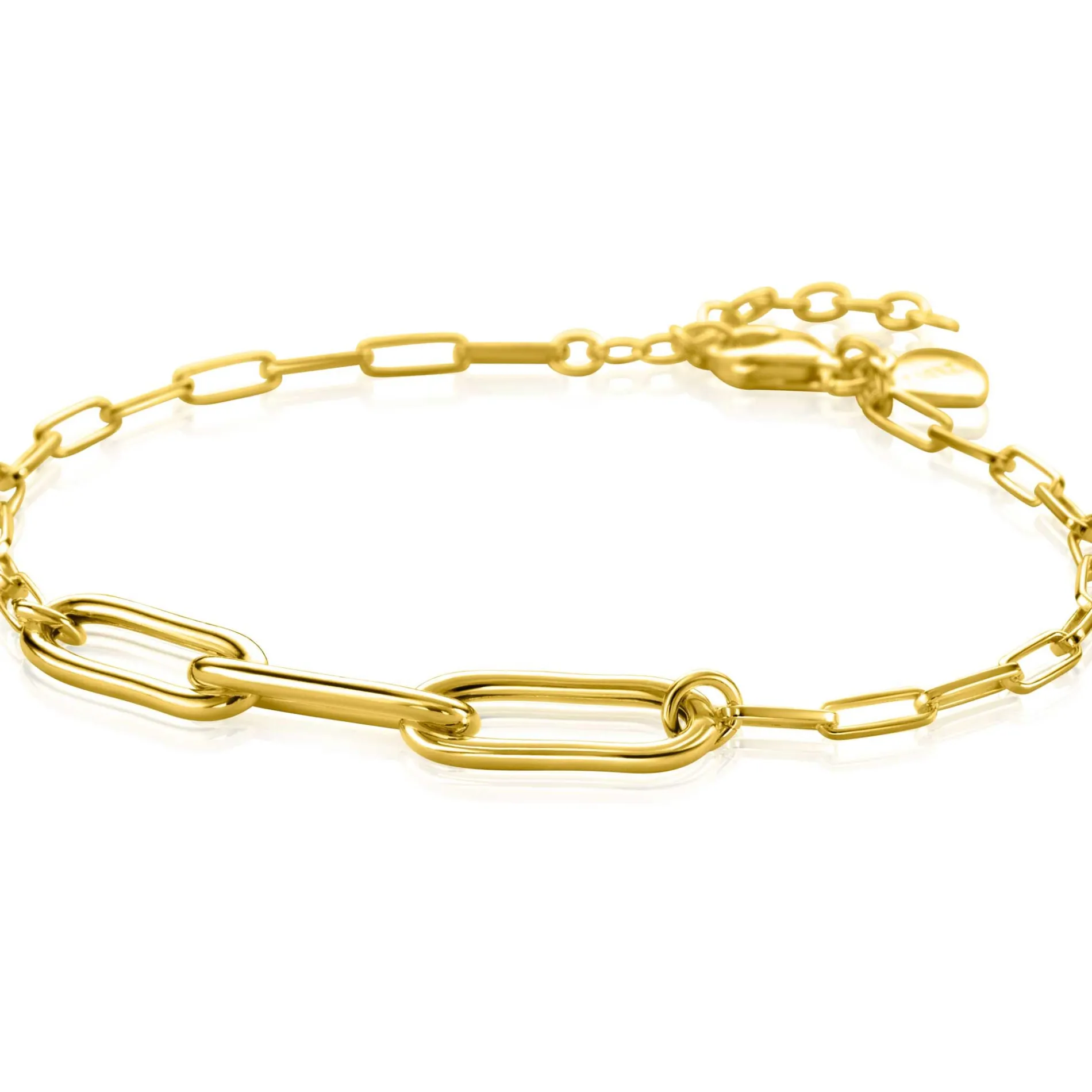 ZINZI gold plated zilveren schakelarmband met 3 grote ovale schakels 16,5-19,5cm ZIA2522