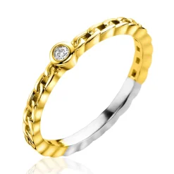 ZINZI gold plated zilveren aanschuifring gourmet schakel met ronde witte zirconia ZIR2376
