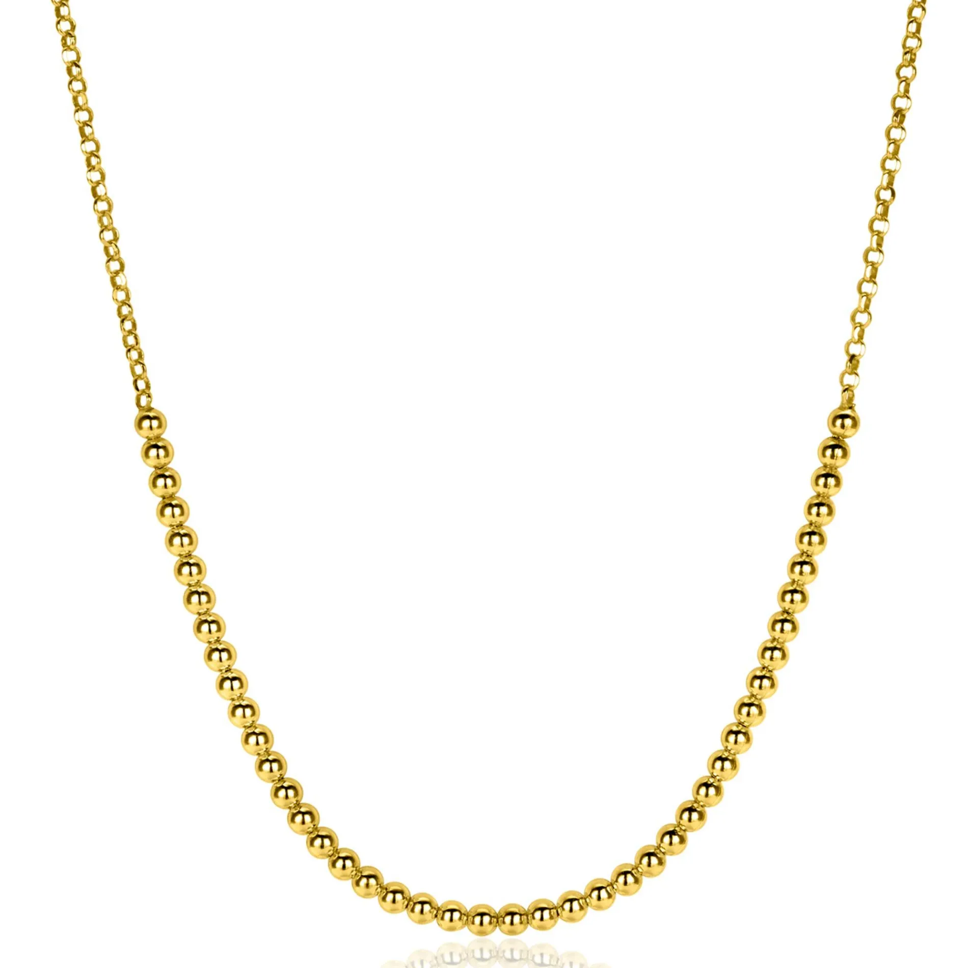 ZINZI gold plated zilveren jasseron ketting met bolletjes schakels (2,5mm breed) in het midden 40-45cm ZIC2640G