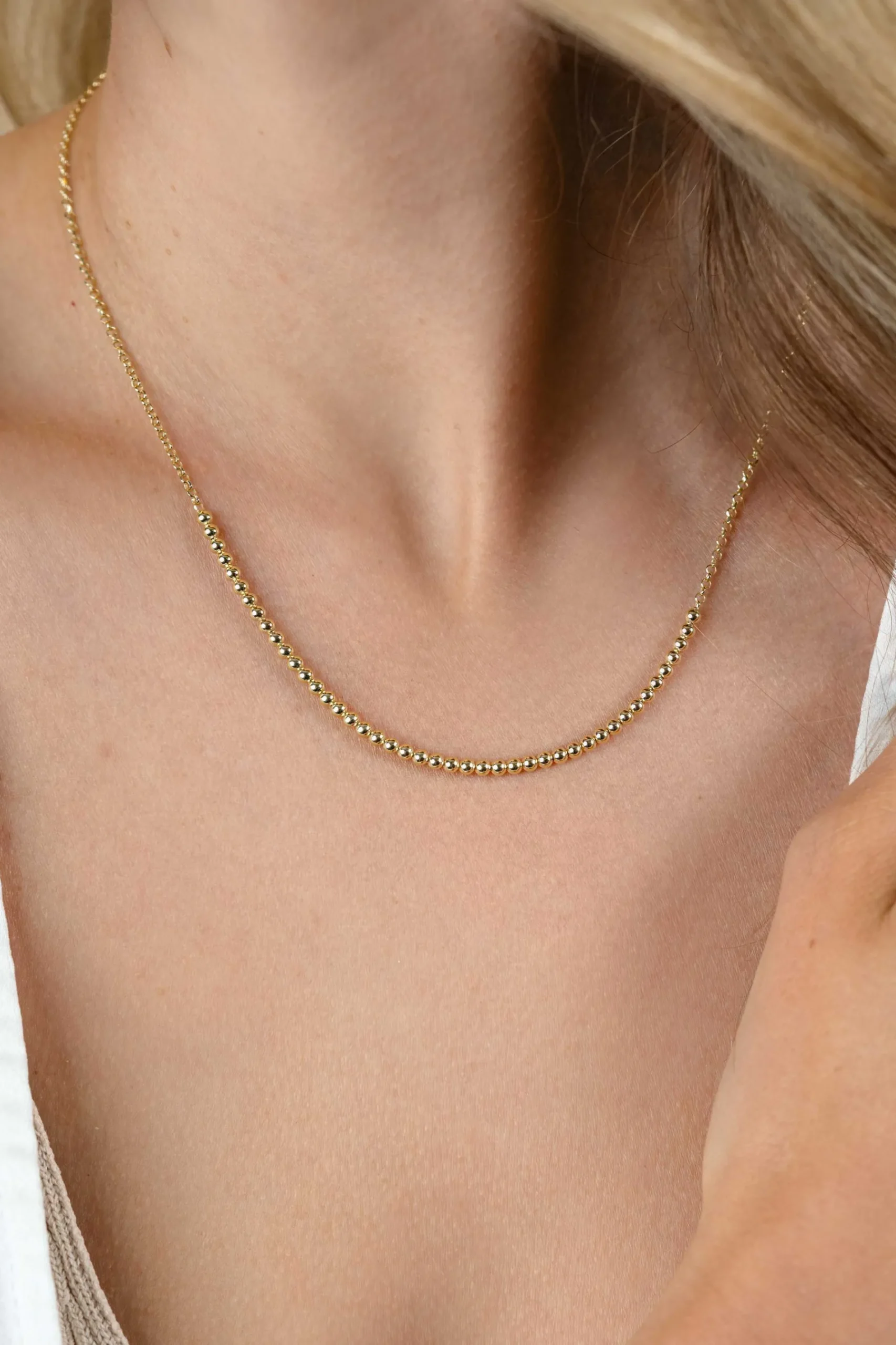 ZINZI gold plated zilveren jasseron ketting met bolletjes schakels (2,5mm breed) in het midden 40-45cm ZIC2640G