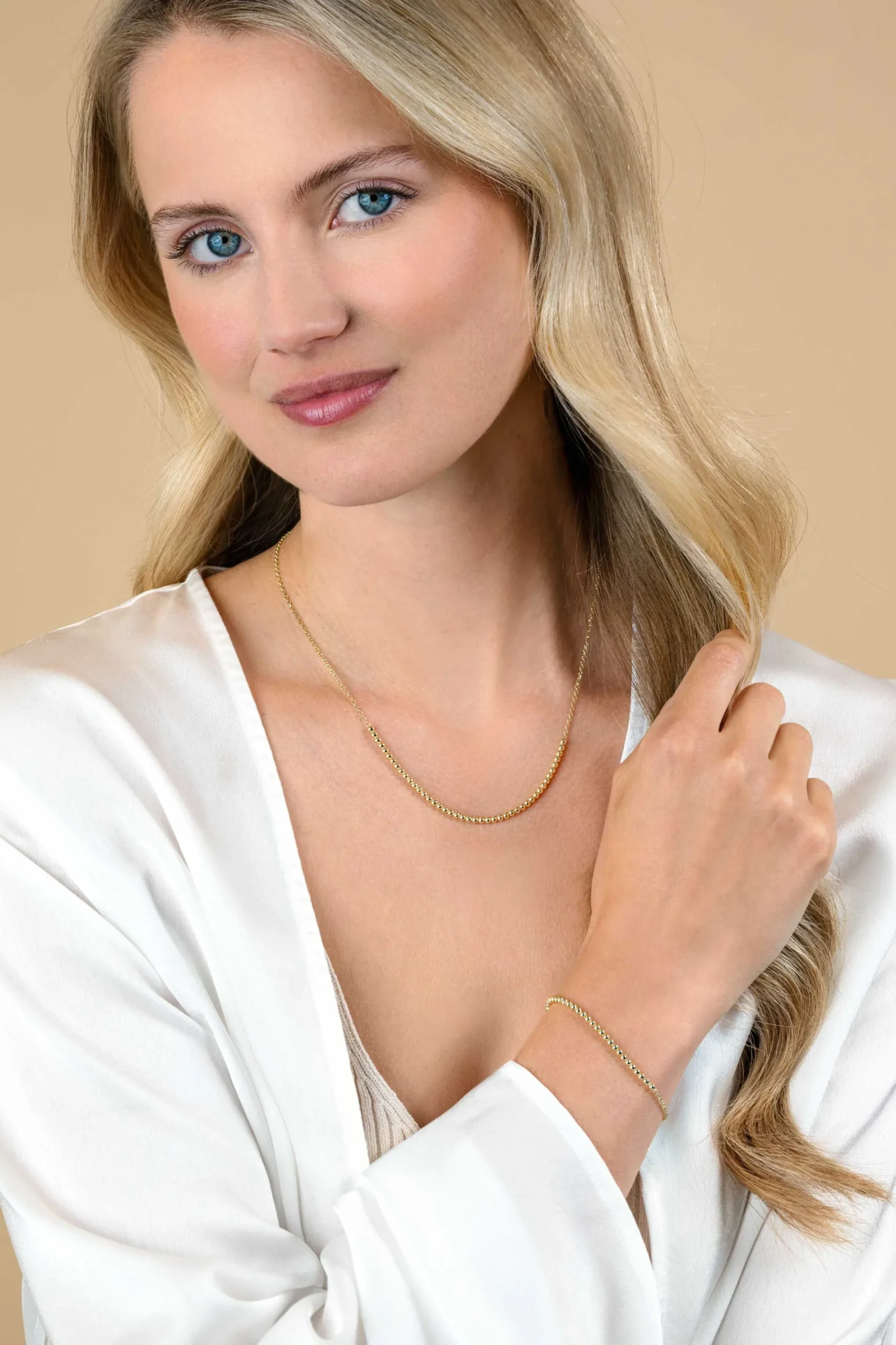 ZINZI gold plated zilveren jasseron ketting met bolletjes schakels (2,5mm breed) in het midden 40-45cm ZIC2640G