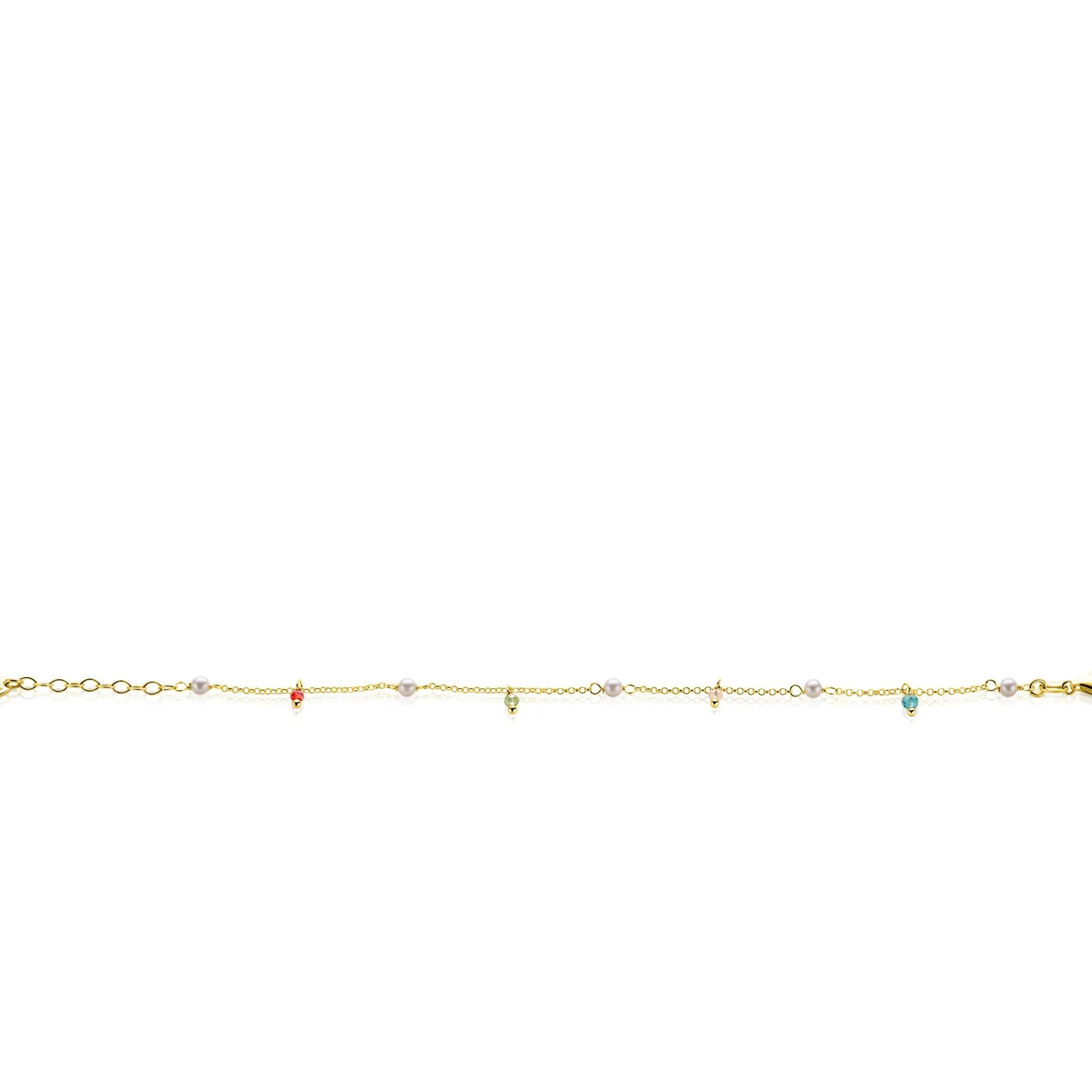 ZINZI gold plated zilveren armband met witte parels en bungelende beads (5,5 mm) in frisse kleuren 17-20cm ZIA2705G