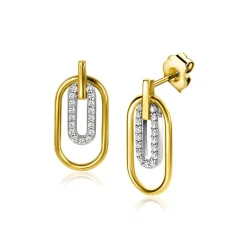 ZINZI gold plated zilveren ovale oorstekers 20mm bezet met witte zirconia's ZIO2329