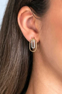 ZINZI gold plated zilveren ovale oorstekers 20mm bezet met witte zirconia's ZIO2329