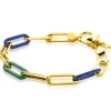 ZINZI gold plated zilveren armband met paperclip-schakels en trendy schakels in lapisblauw en malachietgroen 19cm ZIA2455