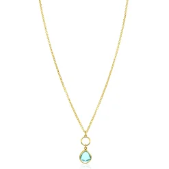 ZINZI gold plated zilveren ketting met open rondje en ovale hanger, bezet met turquoise kleursteen 40-45cm ZIC2716G
