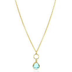 ZINZI gold plated zilveren ketting met open rondje en ovale hanger, bezet met turquoise kleursteen 40-45cm ZIC2716G