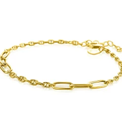 ZINZI gold plated zilveren marine schakel armband met zes grotere ovale schakels 4,5mm breed 18-20cm ZIA2413G