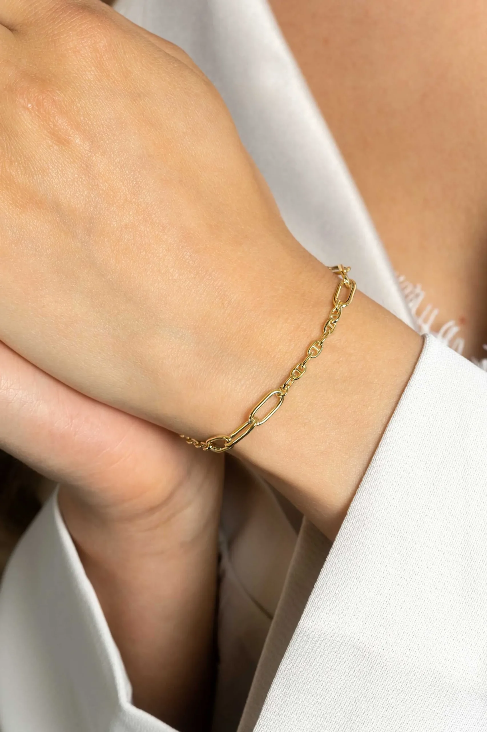 ZINZI gold plated zilveren marine schakel armband met zes grotere ovale schakels 4,5mm breed 18-20cm ZIA2413G