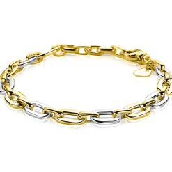 ZINZI gold plated zilveren schakelarmband met bicolor rechthoekige schakels (6,5mm breed) ZIA2757