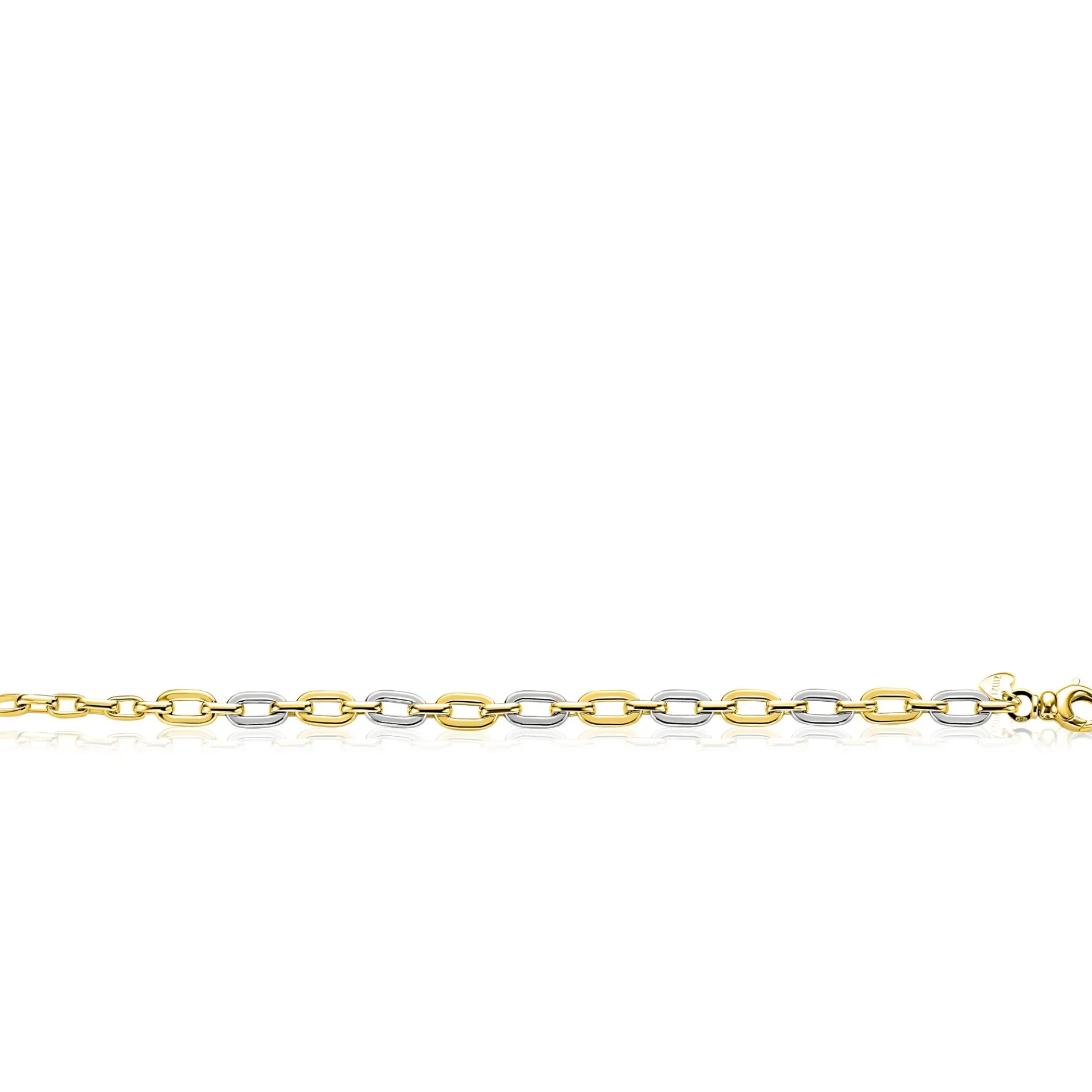 ZINZI gold plated zilveren schakelarmband met bicolor rechthoekige schakels (6,5mm breed) ZIA2757