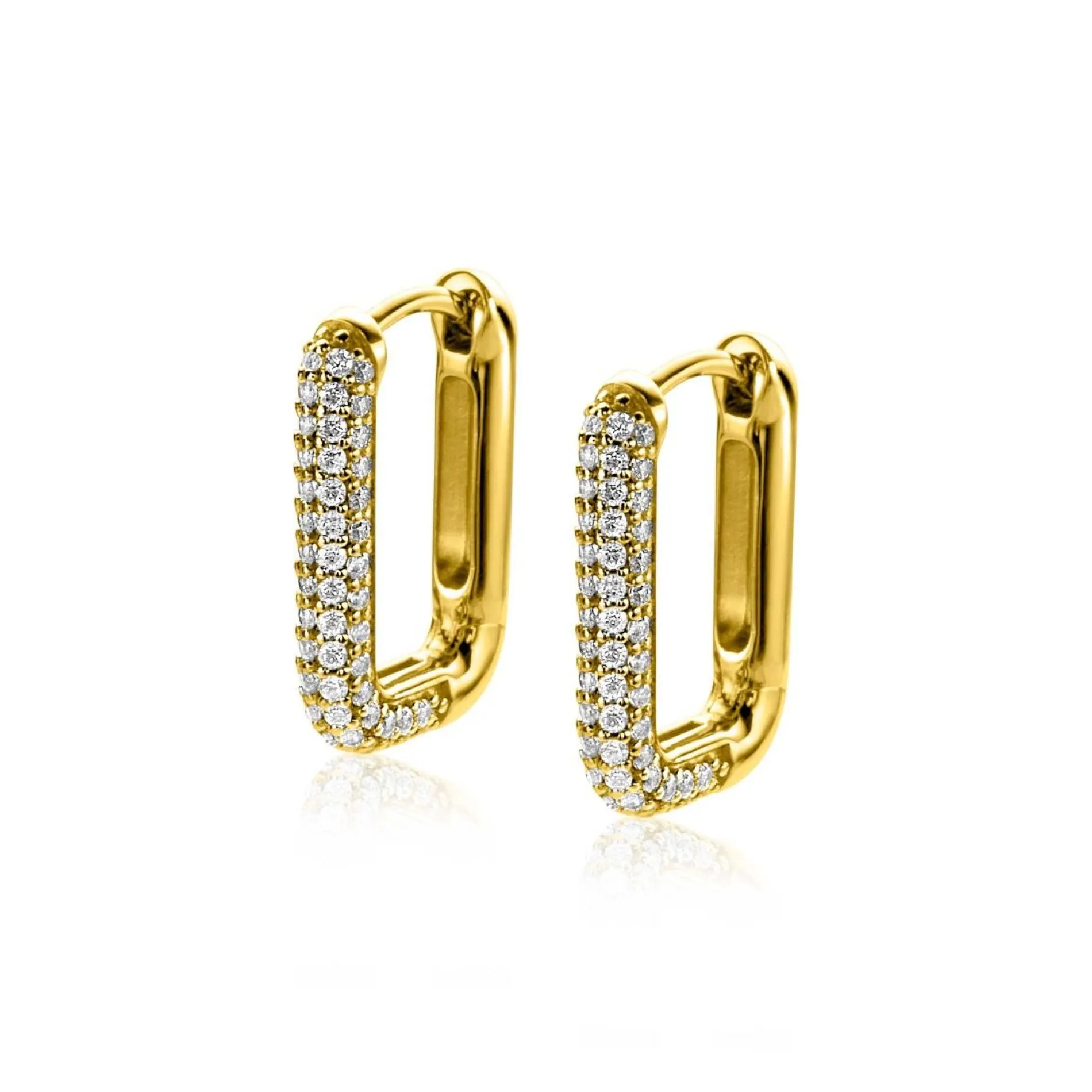 ZINZI gold plated zilveren luxe oorringen 18x3mm rechthoekig met witte zirconia's ZIO2222Y