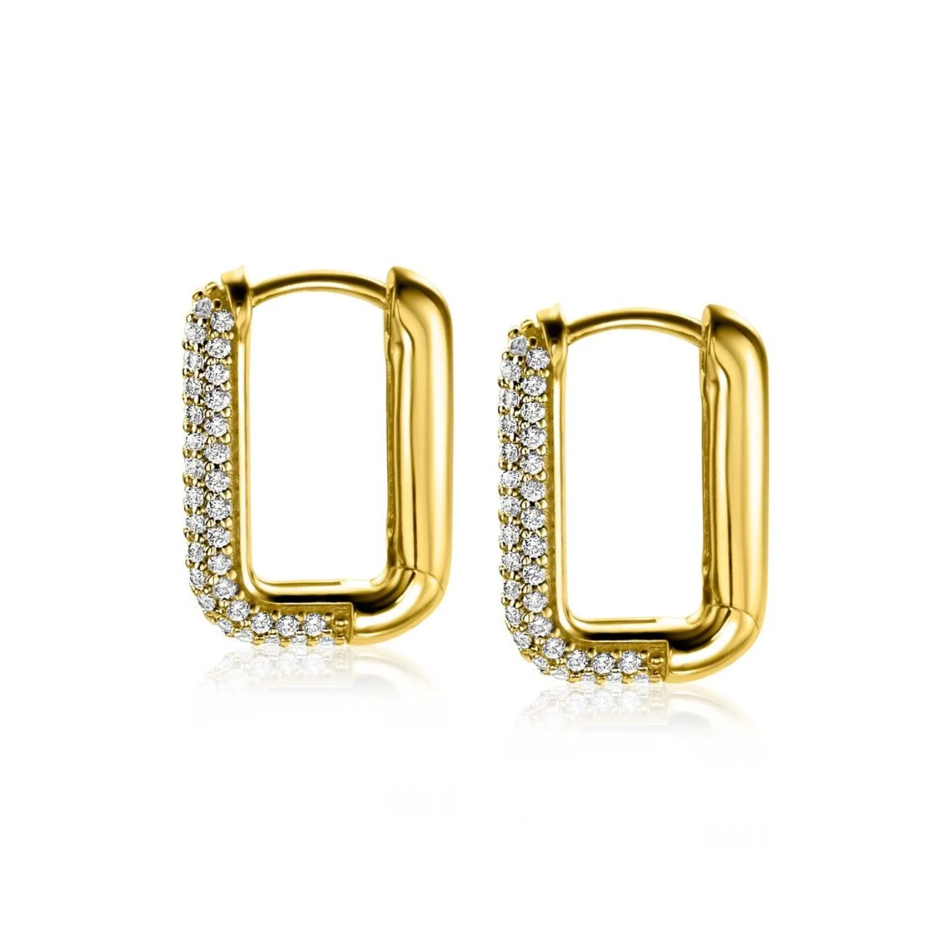 ZINZI gold plated zilveren luxe oorringen 18x3mm rechthoekig met witte zirconia's ZIO2222Y