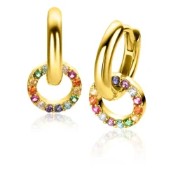 ZINZI gold plated zilveren oorbedels rond 8mm bezet regenboog kleuren ZICH2170 (zonder oorringen)