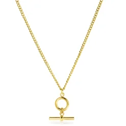 ZINZI gold plated zilveren gourmet ketting 45cm met trendy kapittelstokje en open rondje 40-45cm ZIC2359