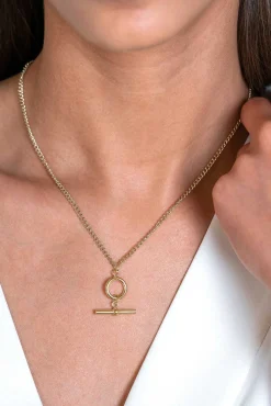 ZINZI gold plated zilveren gourmet ketting 45cm met trendy kapittelstokje en open rondje 40-45cm ZIC2359