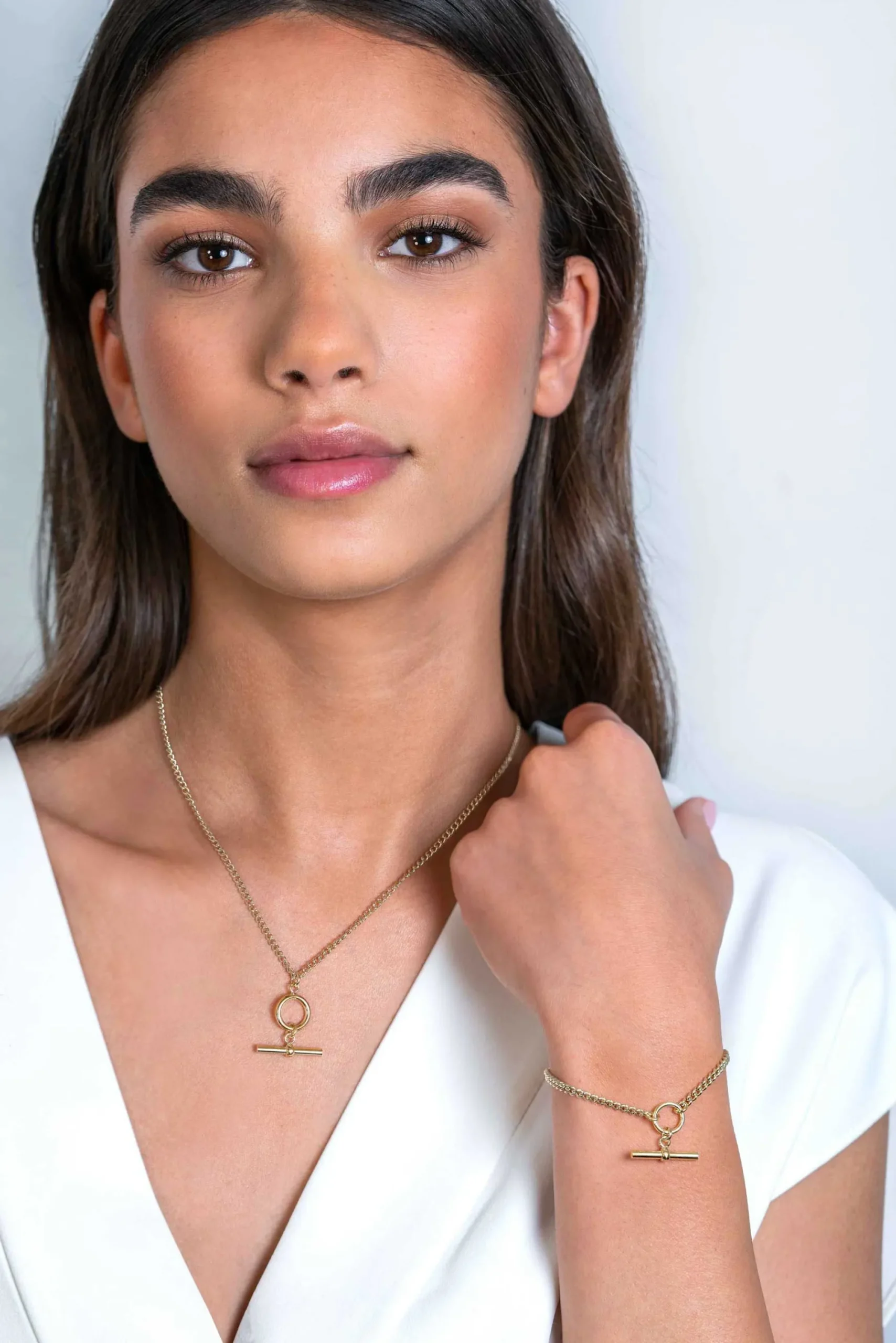ZINZI gold plated zilveren gourmet ketting 45cm met trendy kapittelstokje en open rondje 40-45cm ZIC2359