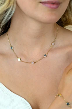 ZINZI gold plated zilveren ketting 40–45cm met rondjes, bezet met blauwe en roze kleurstenen ZIC2715G