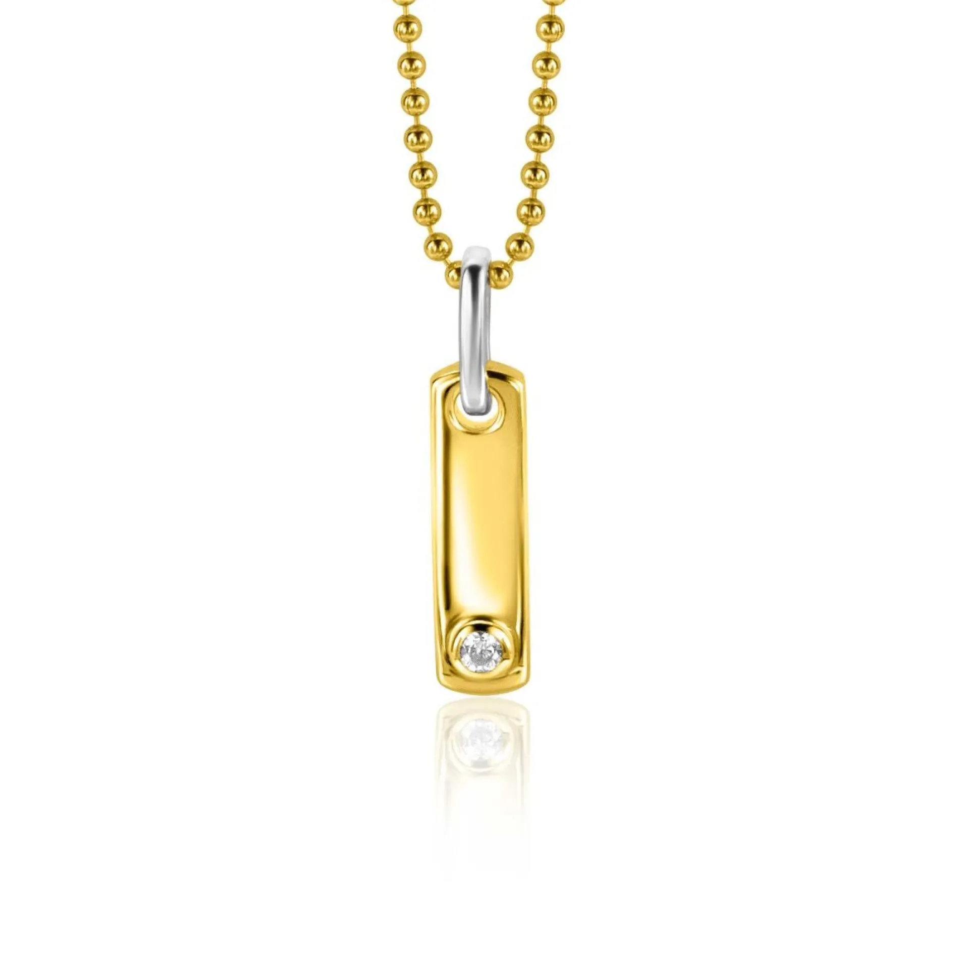 ZINZI gold plated zilveren rechthoekig plaatje als hanger 20mm bezet met witte zirconia ZIH2298 (zonder collier)