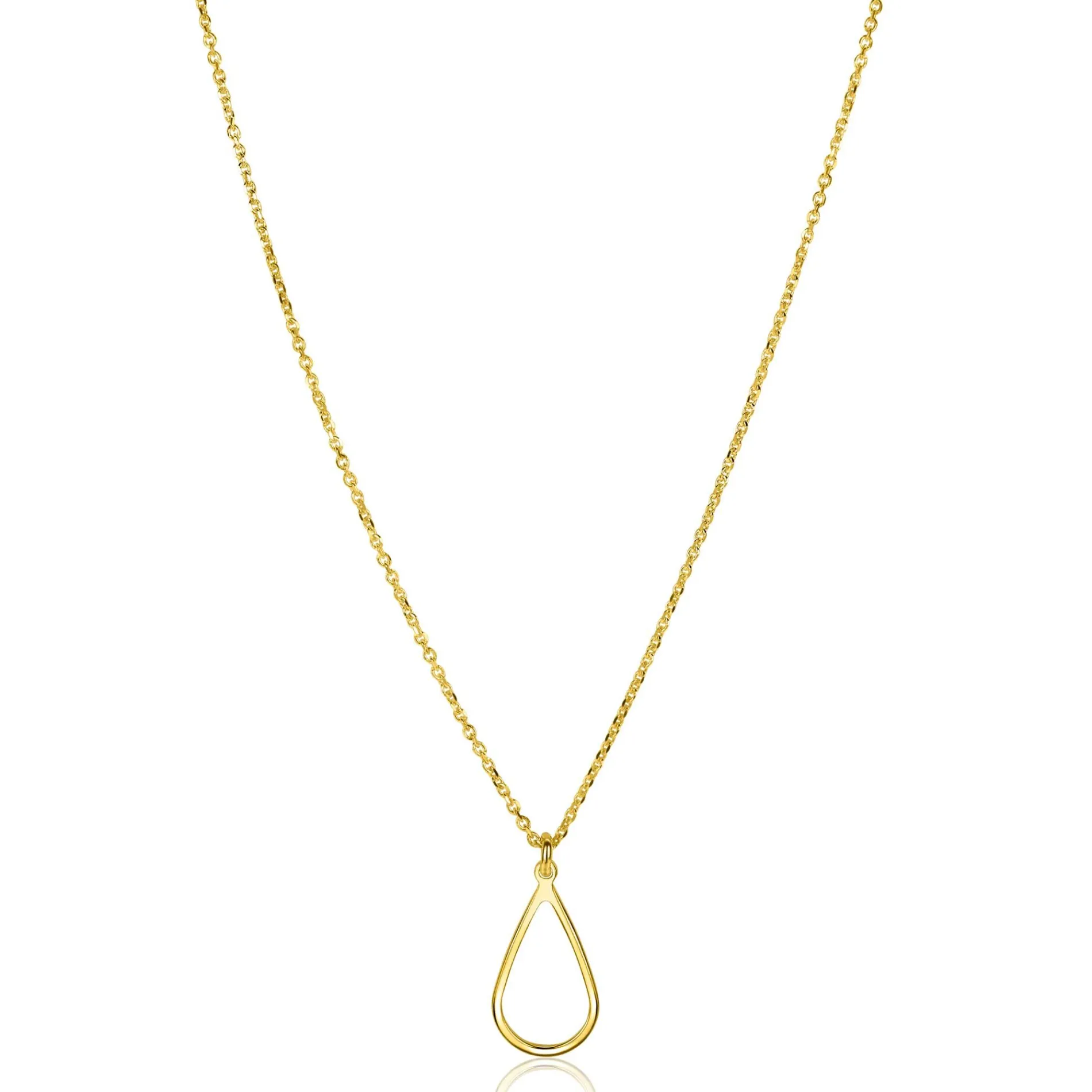 ZINZI gold plated zilveren jasseron ketting met open druppelvormige hanger (10mm) 42-45cm ZIC2635