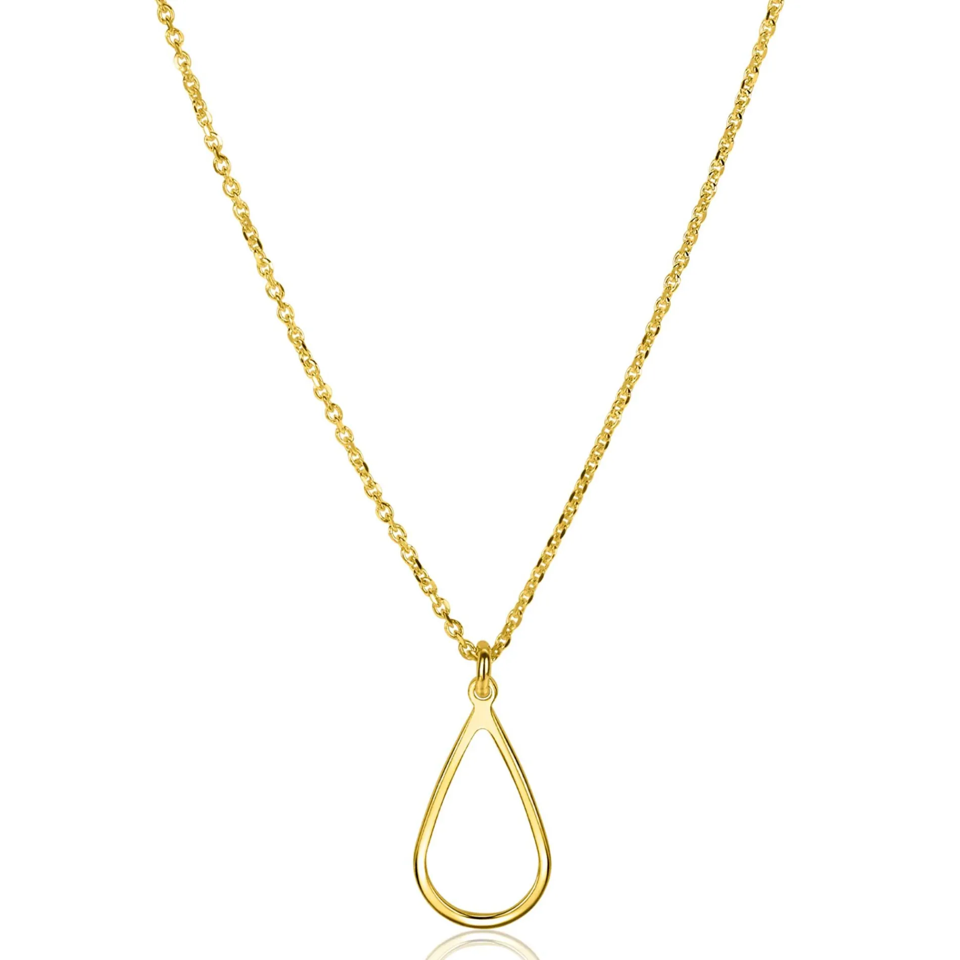 ZINZI gold plated zilveren jasseron ketting met open druppelvormige hanger (10mm) 42-45cm ZIC2635