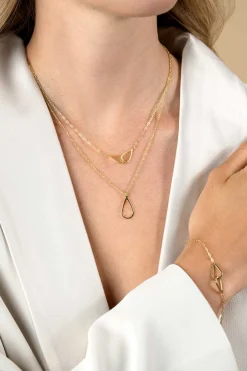 ZINZI gold plated zilveren jasseron ketting met open druppelvormige hanger (10mm) 42-45cm ZIC2635